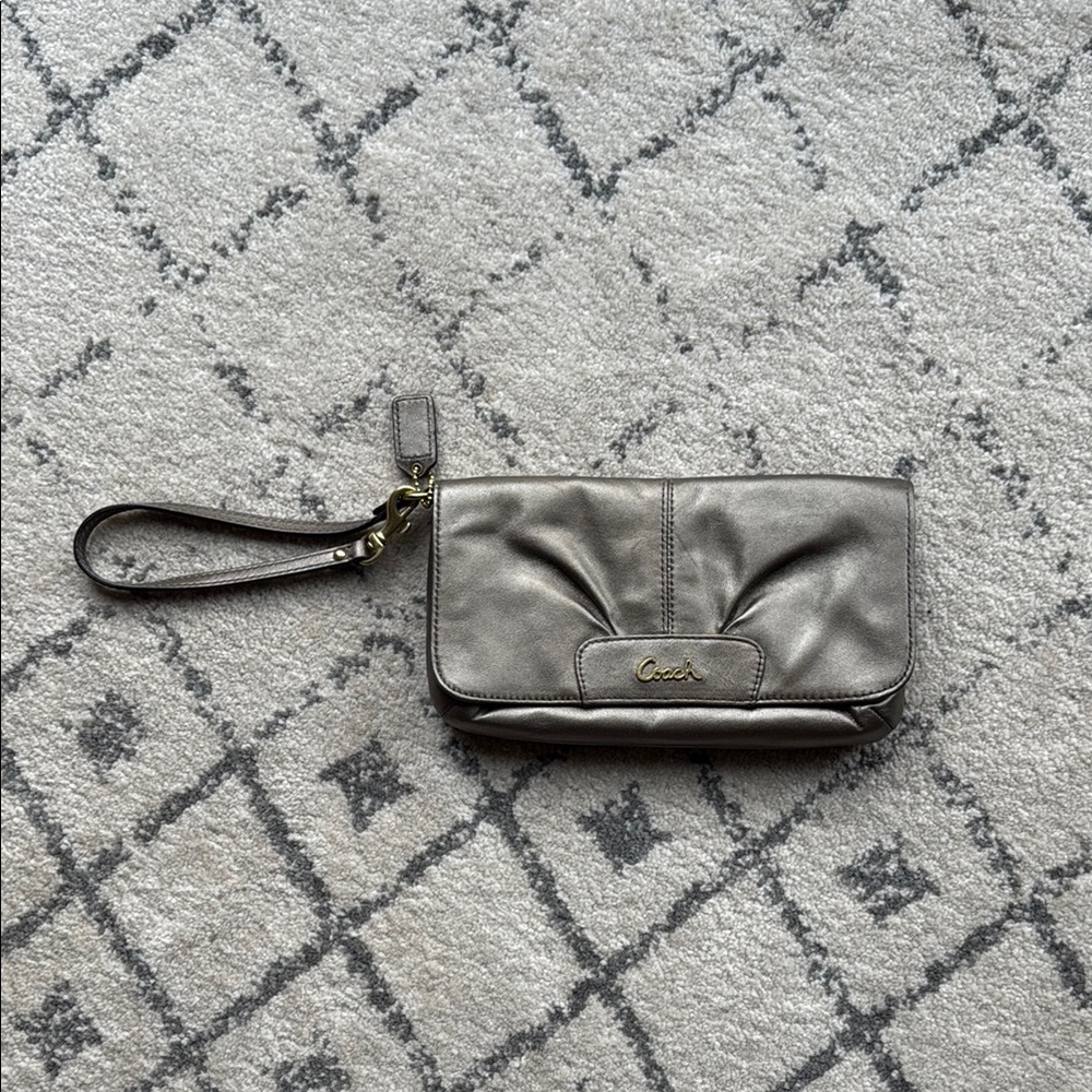 Coach Metallic Gray Wristlet